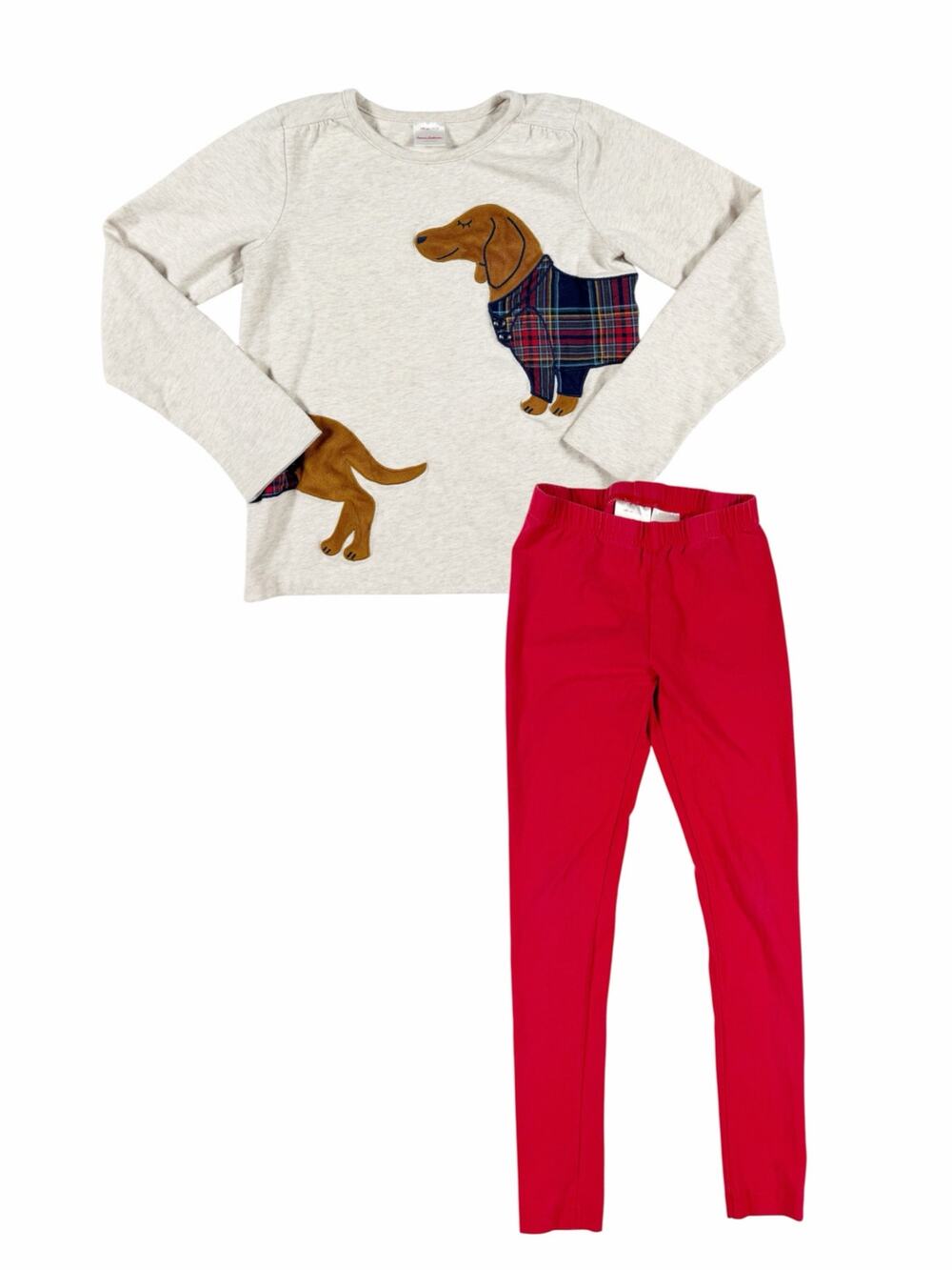 Hanna Andersson Girls Dachshund Top Red Leggings Outfit Set Size 10